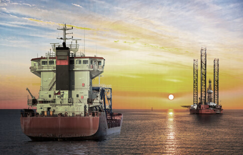 Tanker ship and oil platform on offshore are